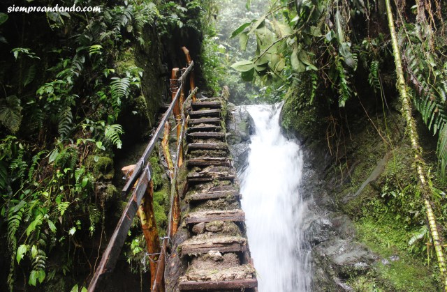 Las precarias escaleras que nos llevan hacia la cascada la Reina