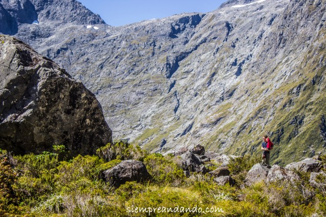 Un padre y su hijo aprecian el paisaje en algún rincón del Fiordland National Park.